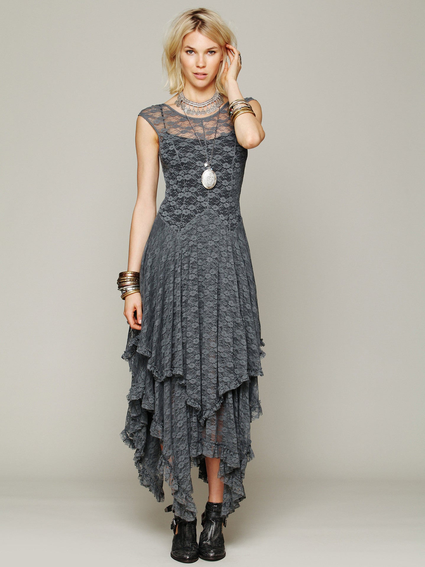 Fashion women's wear European Station Fashion Women's Wear Popular Irregular High and Low Lace Dress Sexy Long Dress