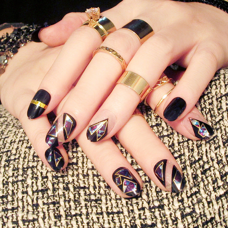 Fashion  nail Tina round Head Black Shell Magic Color Fake Nail Patch Fake Nails 24 Pieces UV Nail L9