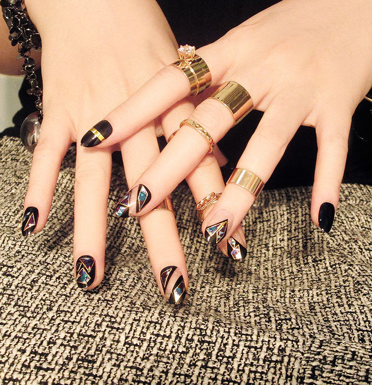 Fashion  nail Tina round Head Black Shell Magic Color Fake Nail Patch Fake Nails 24 Pieces UV Nail L9