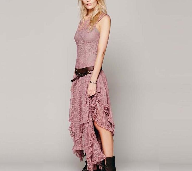 Fashion women's wear European Station Fashion Women's Wear Popular Irregular High and Low Lace Dress Sexy Long Dress