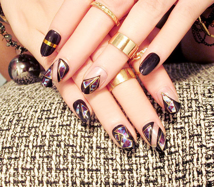 Fashion  nail Tina round Head Black Shell Magic Color Fake Nail Patch Fake Nails 24 Pieces UV Nail L9