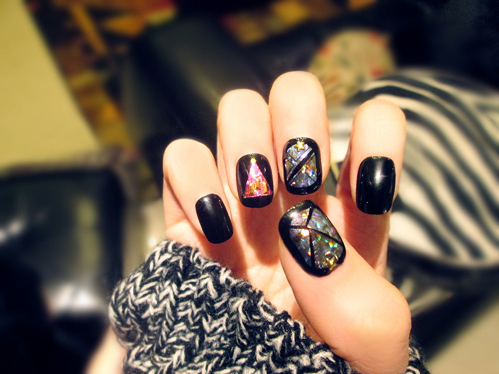 Fashion  nail Finished Nail Beauty Magazine Style Japanese Laser Colorful Fake Nails 24 Pieces UV Nail L23