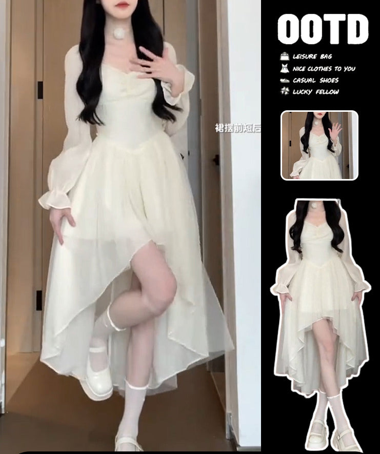 Fashion women's wear Small White Dress Female 2024 New Early Spring Wear Tea Break French Fairy First Love Princess Long Dress