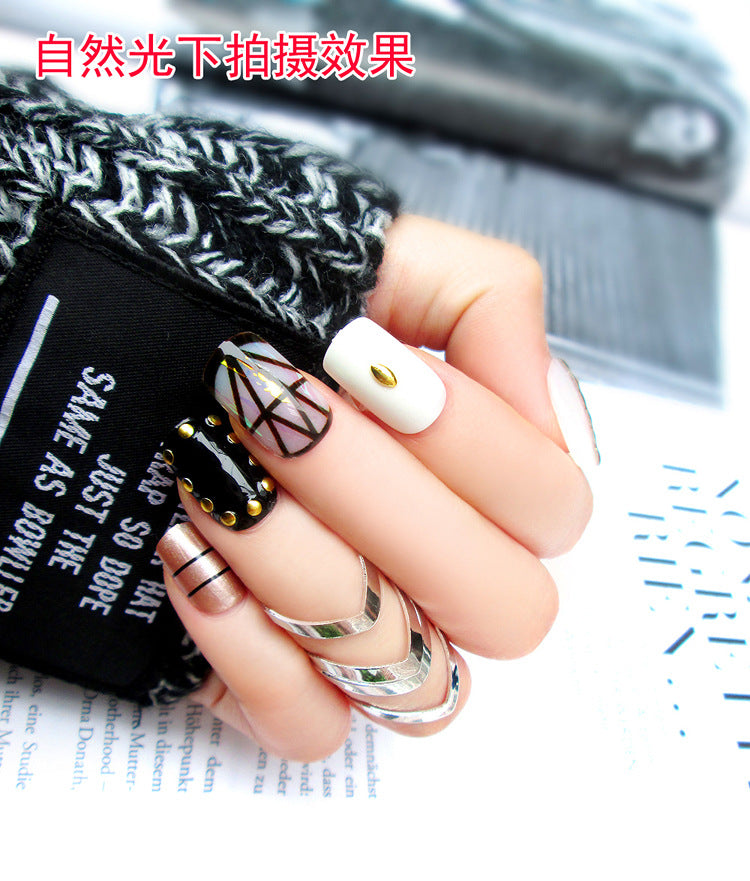 Fashion  nail Finished Nail Beauty Magazine Style Japanese Colorful Sequins Black Fake Nails 24 Pieces UV Nail L27