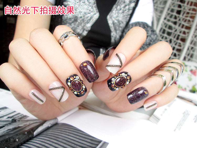Fashion  nail Finished Nail Beauty Magazine Style Japanese Glitter Chain Fake Nails 24 Pieces UV Nail L29