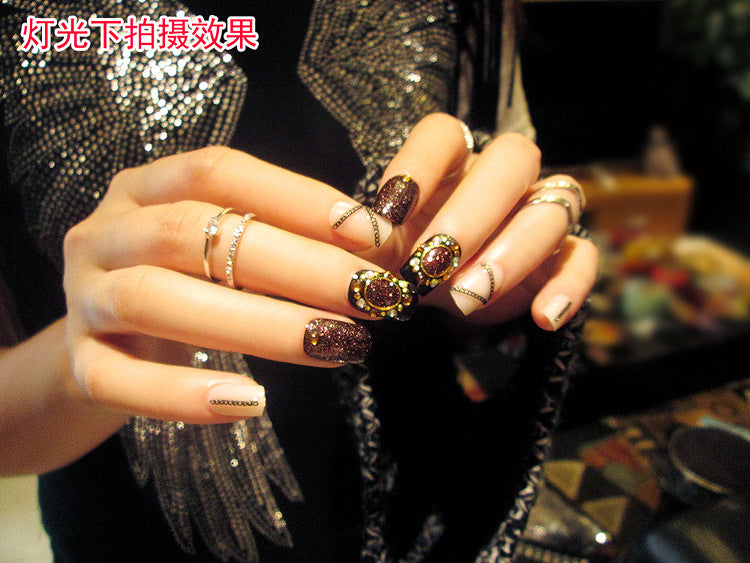 Fashion  nail Finished Nail Beauty Magazine Style Japanese Glitter Chain Fake Nails 24 Pieces UV Nail L29