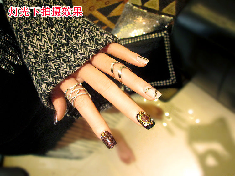 Fashion  nail Finished Nail Beauty Magazine Style Japanese Glitter Chain Fake Nails 24 Pieces UV Nail L29