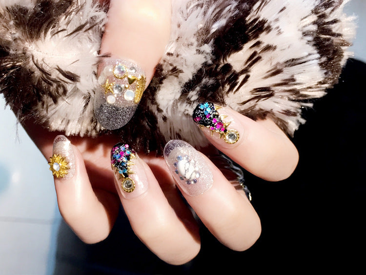 Fashion  nail Finished Nail Beauty Japanese Magazine Style Large Sequins Rivet Fake Nails 24 Pieces UV Nail L30