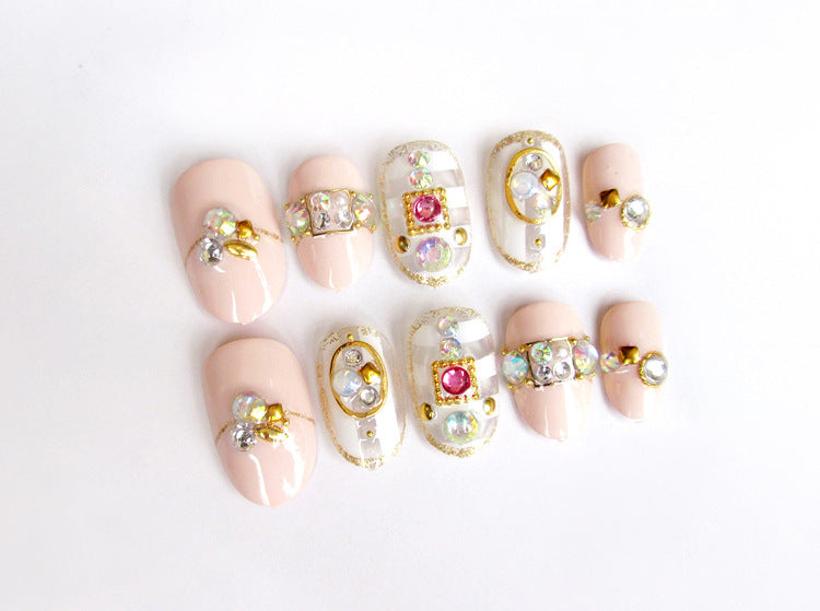 Fashion  nail Finished Nail Beauty Fashion Nude Color Popular round Head Rivet Fake Nail Patch 24 Pieces UV Nail L33