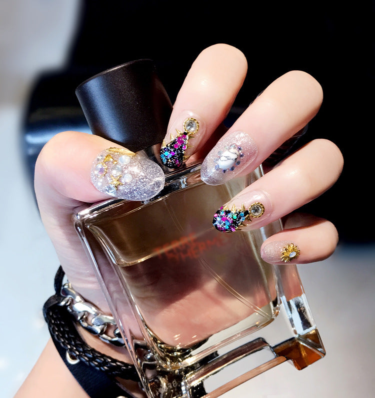Fashion  nail Finished Nail Beauty Japanese Magazine Style Large Sequins Rivet Fake Nails 24 Pieces UV Nail L30