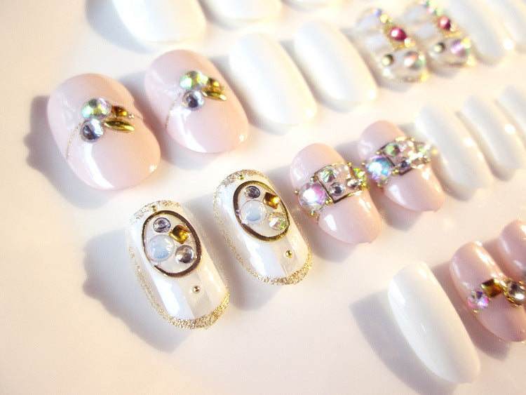 Fashion  nail Finished Nail Beauty Fashion Nude Color Popular round Head Rivet Fake Nail Patch 24 Pieces UV Nail L33