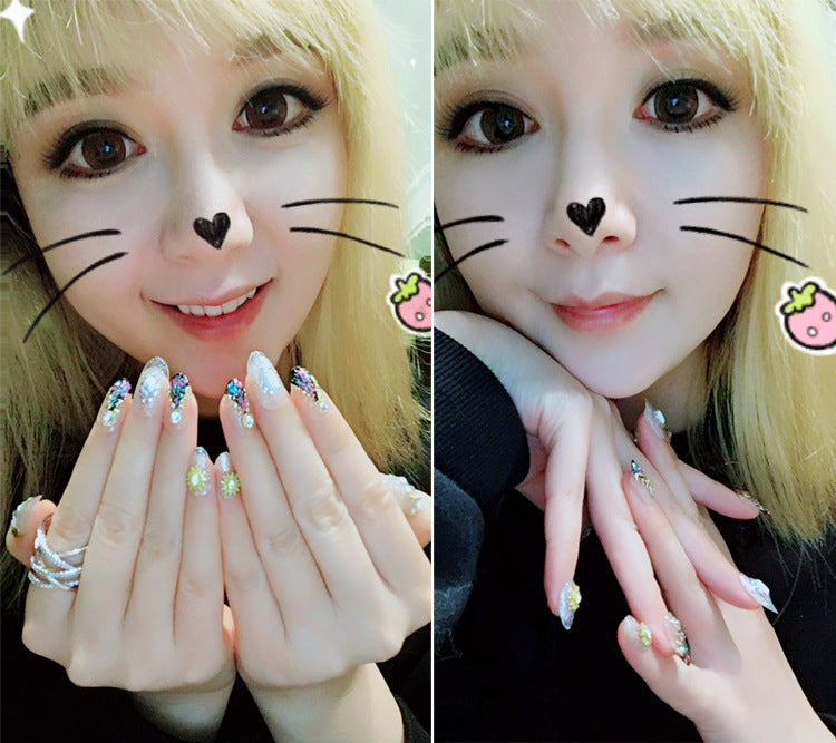 Fashion  nail Finished Nail Beauty Japanese Magazine Style Large Sequins Rivet Fake Nails 24 Pieces UV Nail L30
