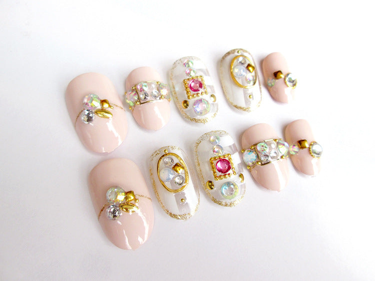 Fashion  nail Finished Nail Beauty Fashion Nude Color Popular round Head Rivet Fake Nail Patch 24 Pieces UV Nail L33