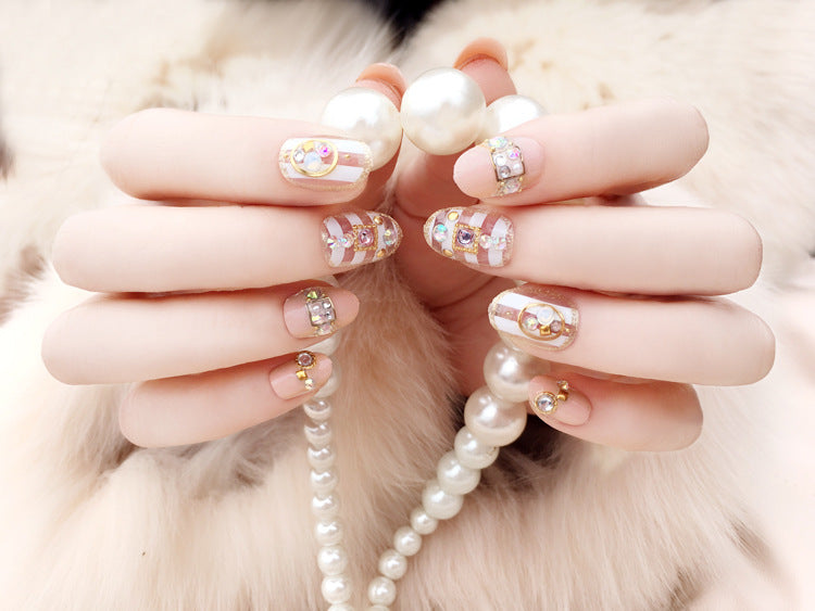 Fashion  nail Finished Nail Beauty Fashion Nude Color Popular round Head Rivet Fake Nail Patch 24 Pieces UV Nail L33