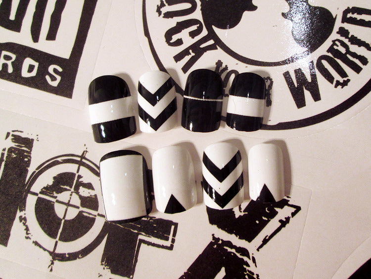Fashion  nail Finished Product Fake Nails Manicure Implement 24-Piece Patch Black and White Nail Tips Supplies C46