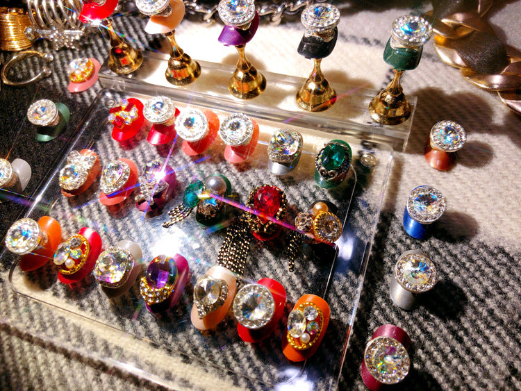 Fashion  nail Tina Fake Nails Nail Stickers Finished Rotating Beads Nail Wear Nail Fingertip Jewelry Transfer Beads K