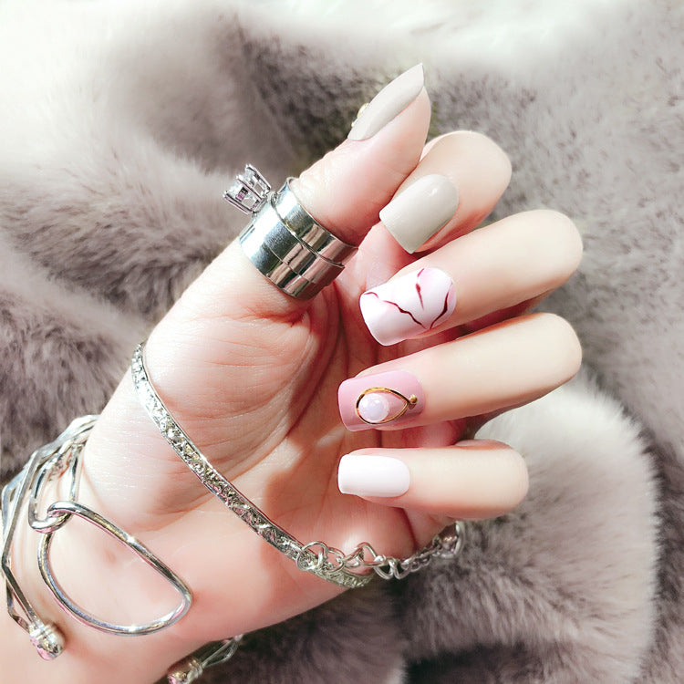 Fashion  nail Finished Nail Beauty Fake Nail Tip Patch Nail Art Rendering Internet Celebrity Fake Nail Tip Finished Marbling 24 Pieces S11