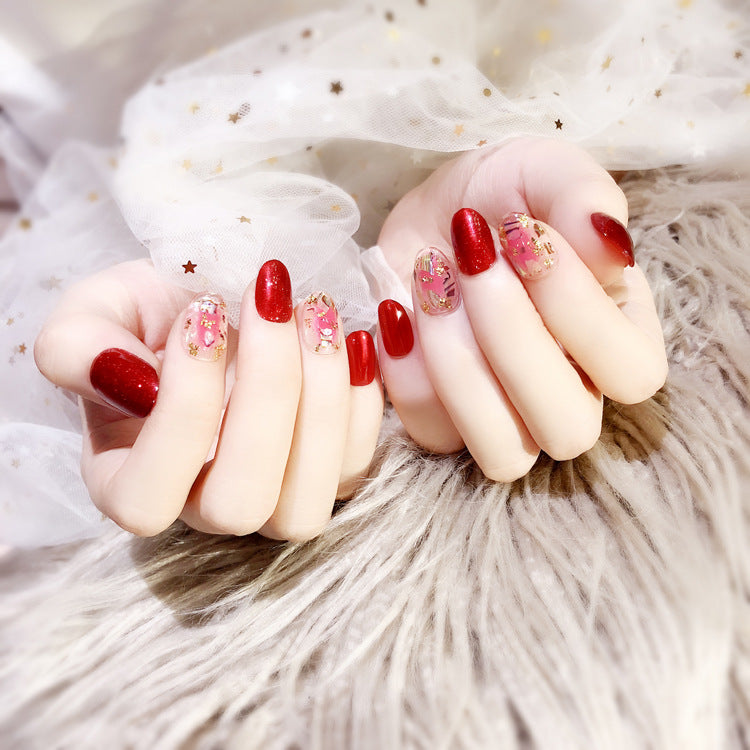 Fashion  nail Finished Nail Beauty Fake Nails Nail Art 24 PCs Finished Shell Gold Foil Good Quality UV Nail L38
