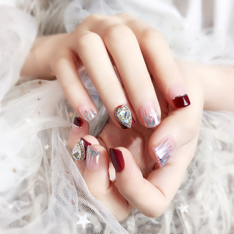 Fashion  nail Nail Tips Finished Product Fake Nails Large Diamond 24 Pieces Finished Product UV Nail L37