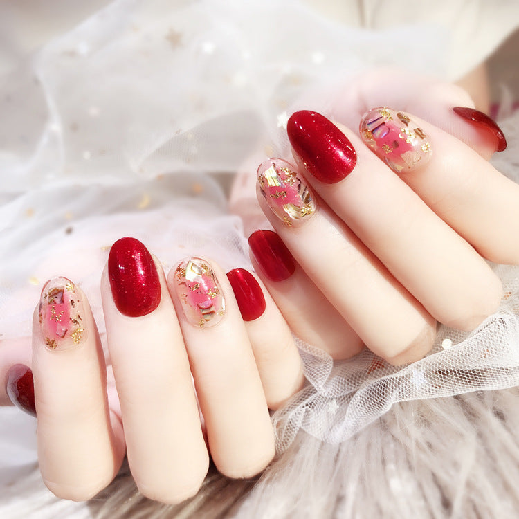 Fashion  nail Finished Nail Beauty Fake Nails Nail Art 24 PCs Finished Shell Gold Foil Good Quality UV Nail L38