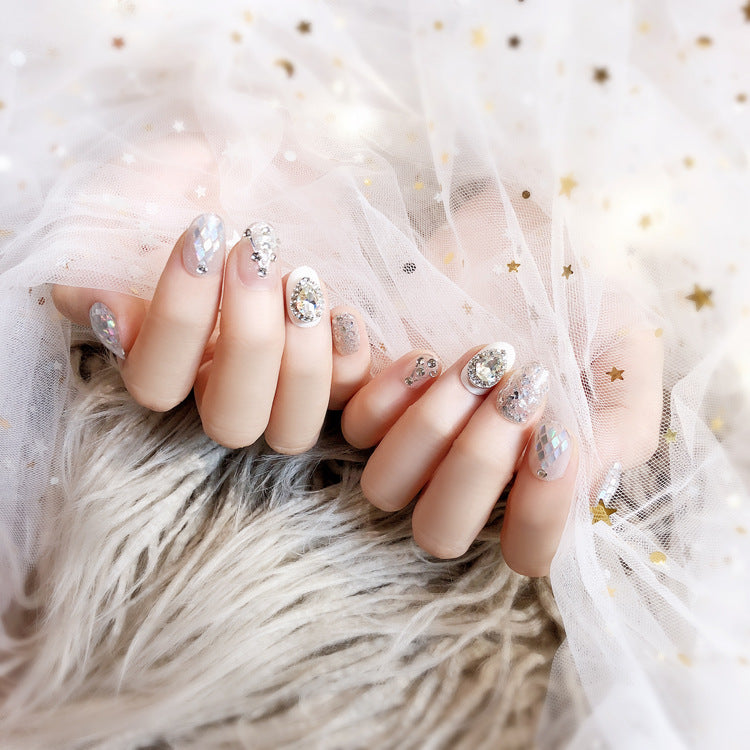 Fashion  nail Nail Tips Finished Product Fake Nails Jewelry Rhinestone 24 Pieces Finished Product UV Nail L36