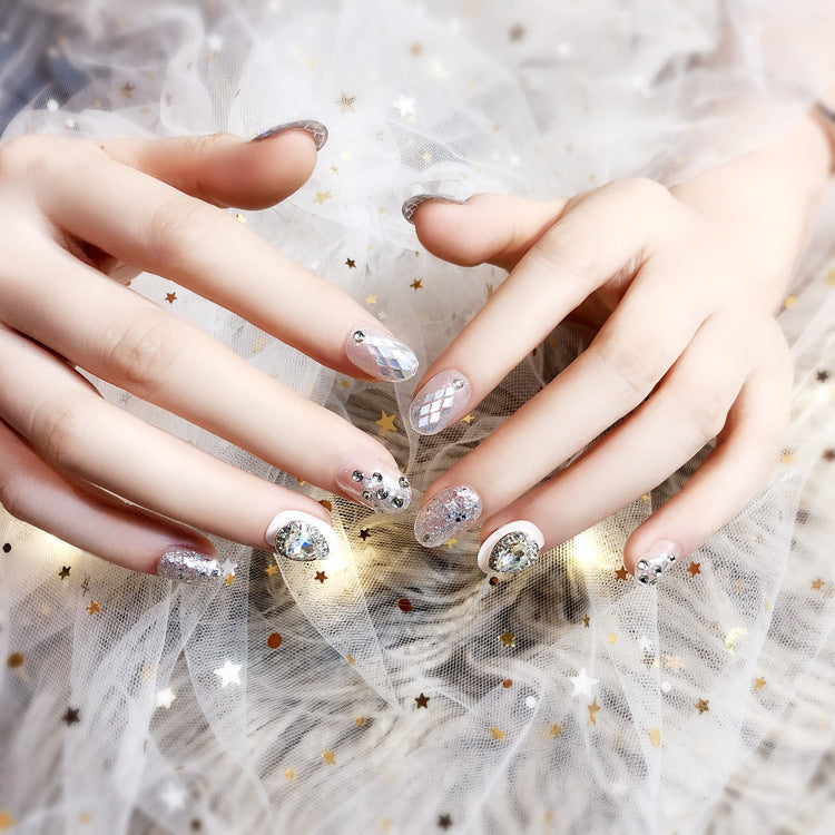 Fashion  nail Nail Tips Finished Product Fake Nails Jewelry Rhinestone 24 Pieces Finished Product UV Nail L36