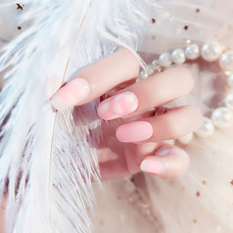 Fashion  nail Finished Nail Beauty Fake Nails Nail Patch Petals Light Pink round Head Nail Stickers UV Nail L46