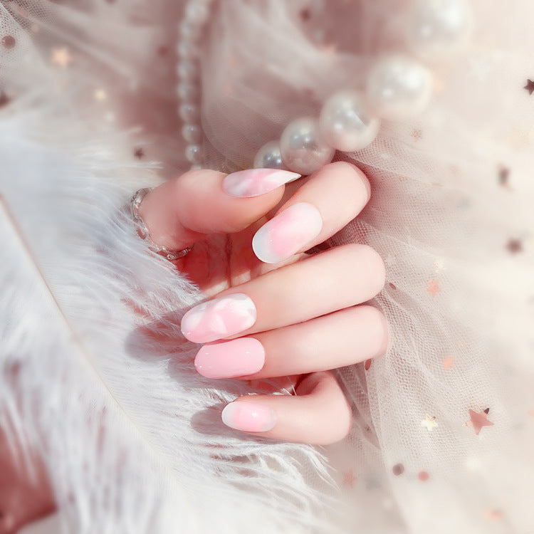 Fashion  nail Finished Nail Beauty Fake Nails Nail Patch Petals Light Pink round Head Nail Stickers UV Nail L46