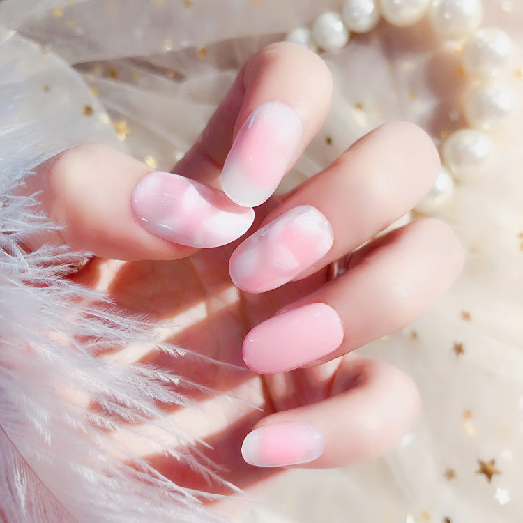 Fashion  nail Finished Nail Beauty Fake Nails Nail Patch Petals Light Pink round Head Nail Stickers UV Nail L46