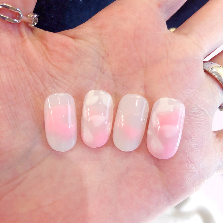 Fashion  nail Finished Nail Beauty Fake Nails Nail Patch Petals Light Pink round Head Nail Stickers UV Nail L46