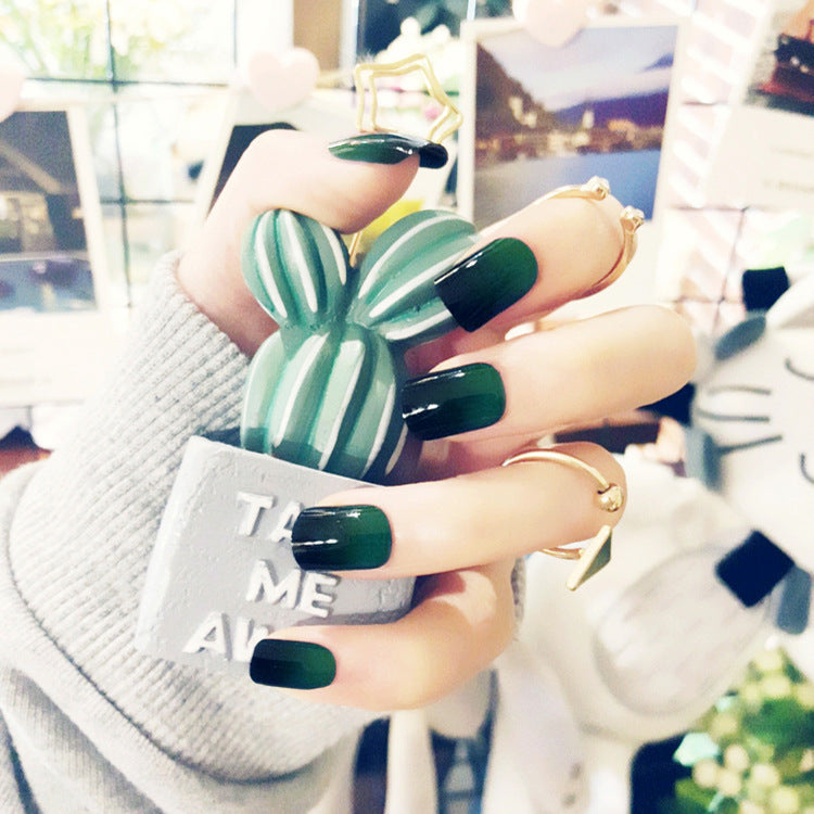 Fashion  nail Manicure Finished Product Gradient Green Fake Nails Short Fake Nails Nail Patch Manicure 24 Pieces Finished Product Nail Patch S16