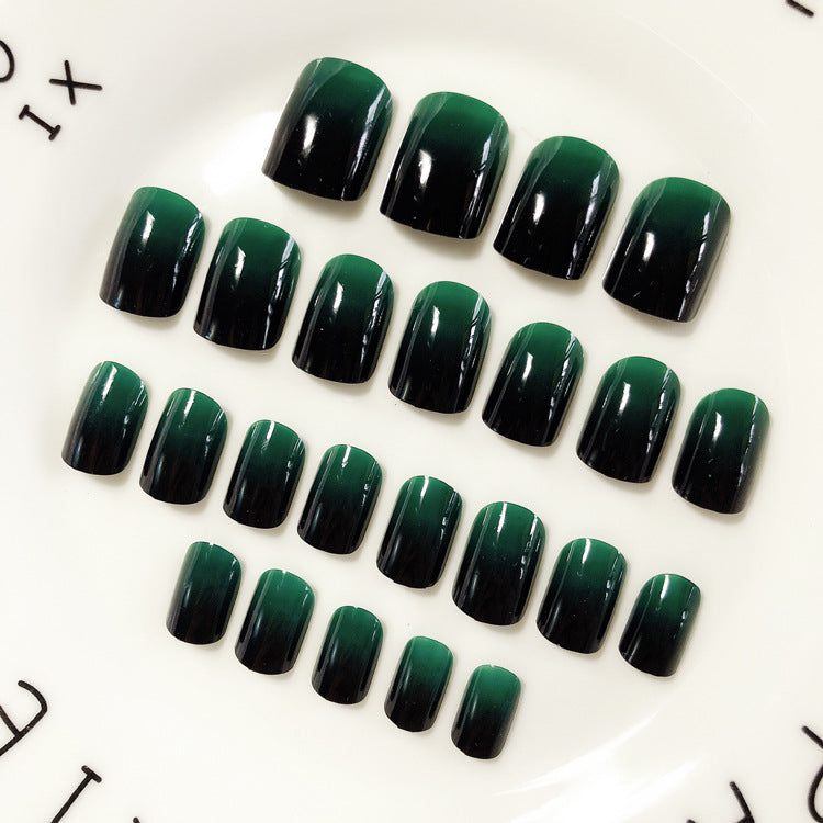 Fashion  nail Manicure Finished Product Gradient Green Fake Nails Short Fake Nails Nail Patch Manicure 24 Pieces Finished Product Nail Patch S16