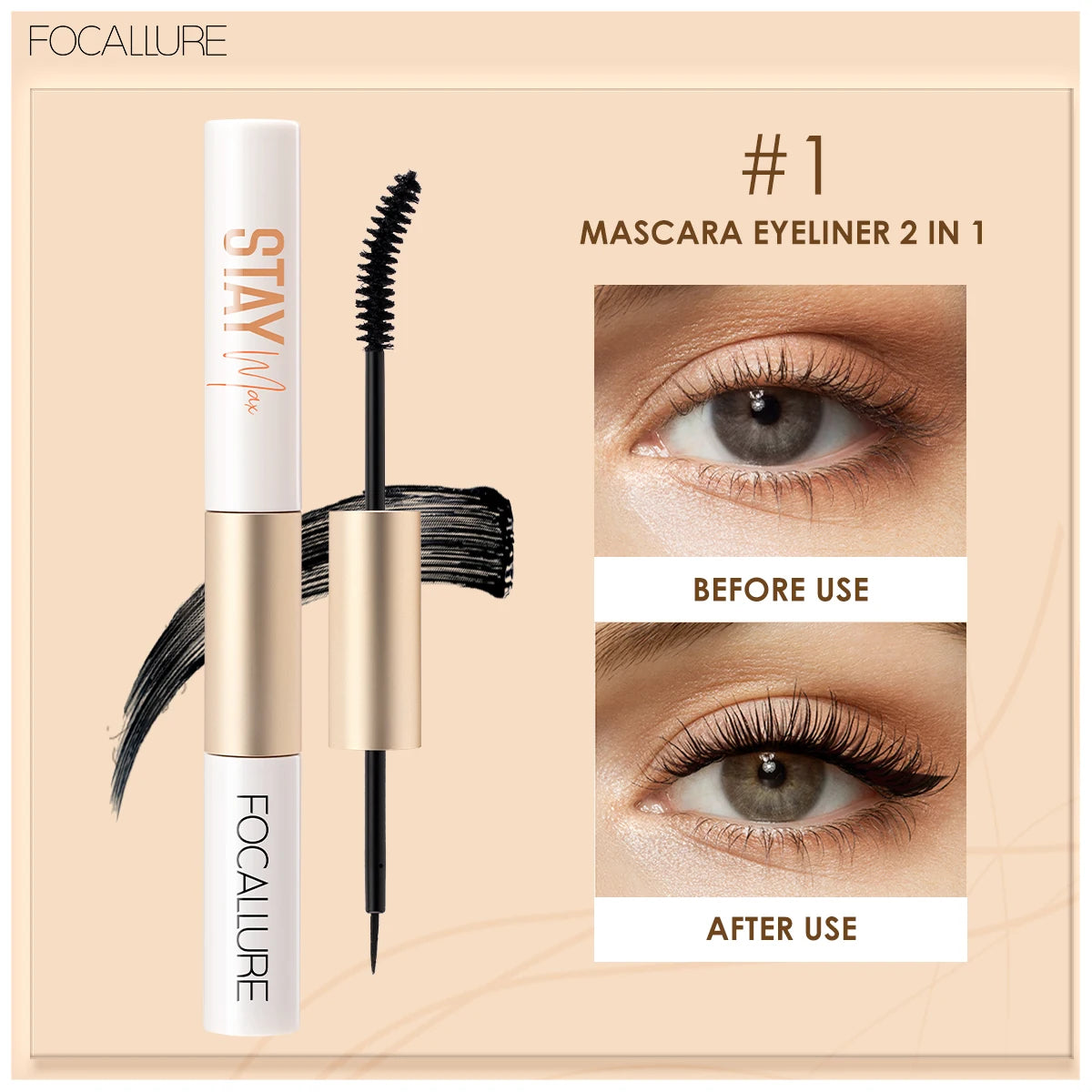FOCALLURE FA160双面二合一睫毛膏和眼线笔化妆品眼线笔睫毛膏