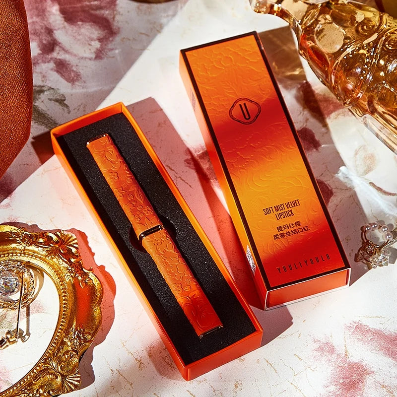 橙色天鹅绒口红柔软雾丝滑质地丰富颜色易涂不干燥防水口红口红