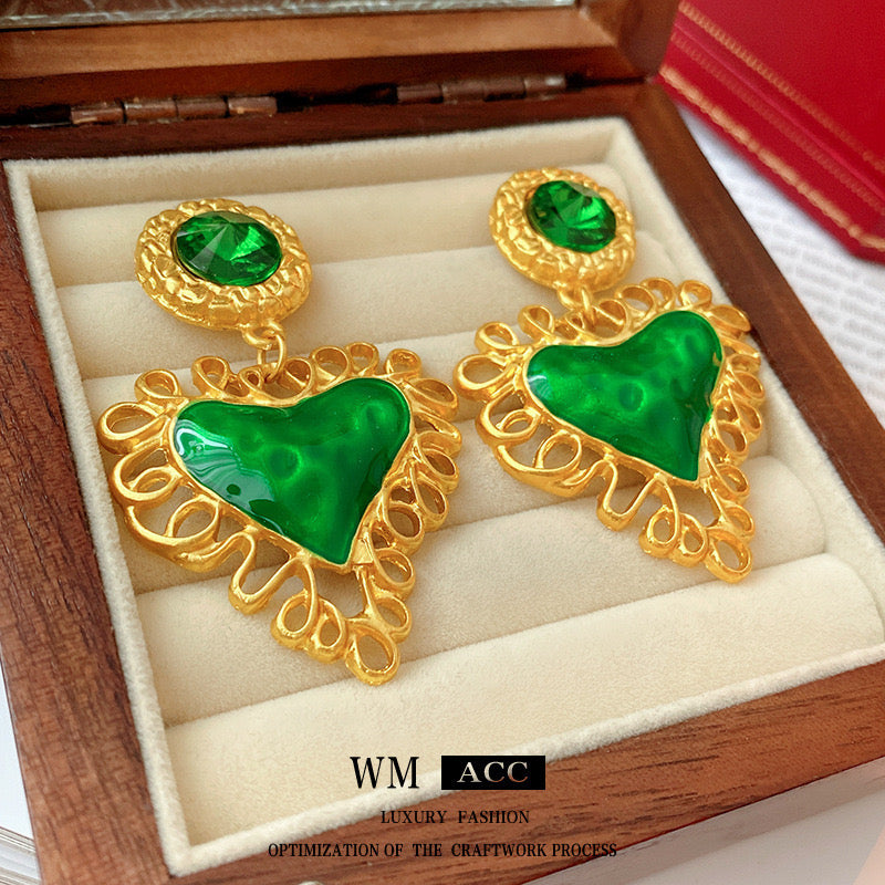 中古vintage耳环 银针做旧金属复古耳钉法式气质宫廷风耳饰