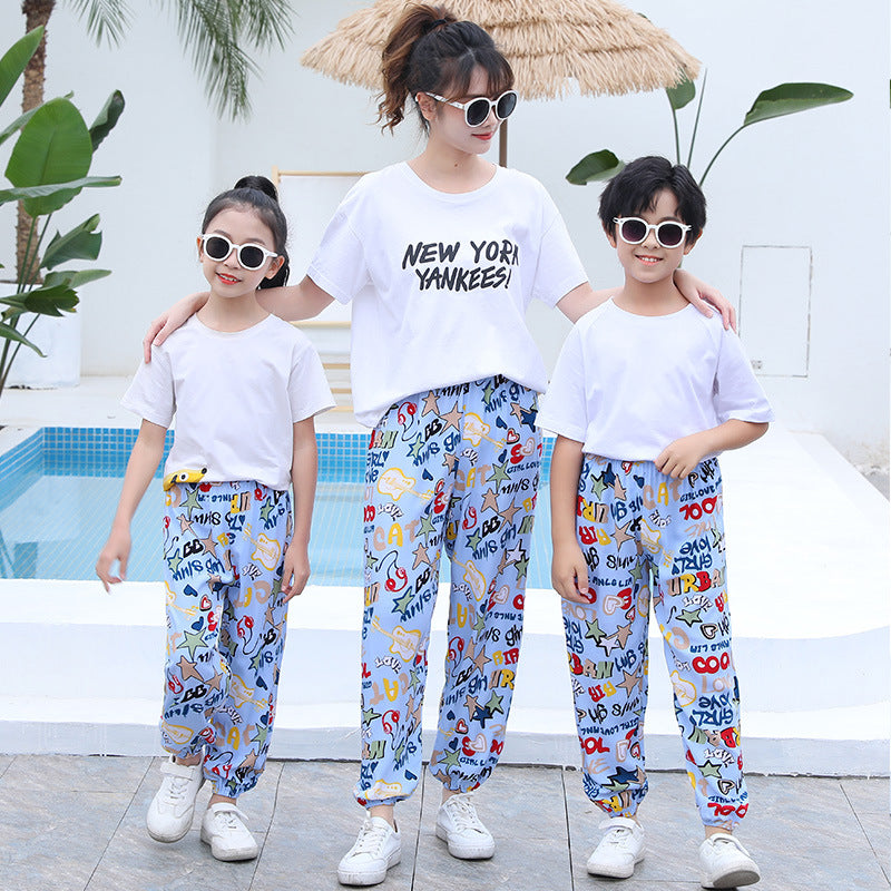 Free shipping   Summer women's mosquito pants made of cotton Thin bloomers for boys and girls Family pants Middle and small children Pajama pants