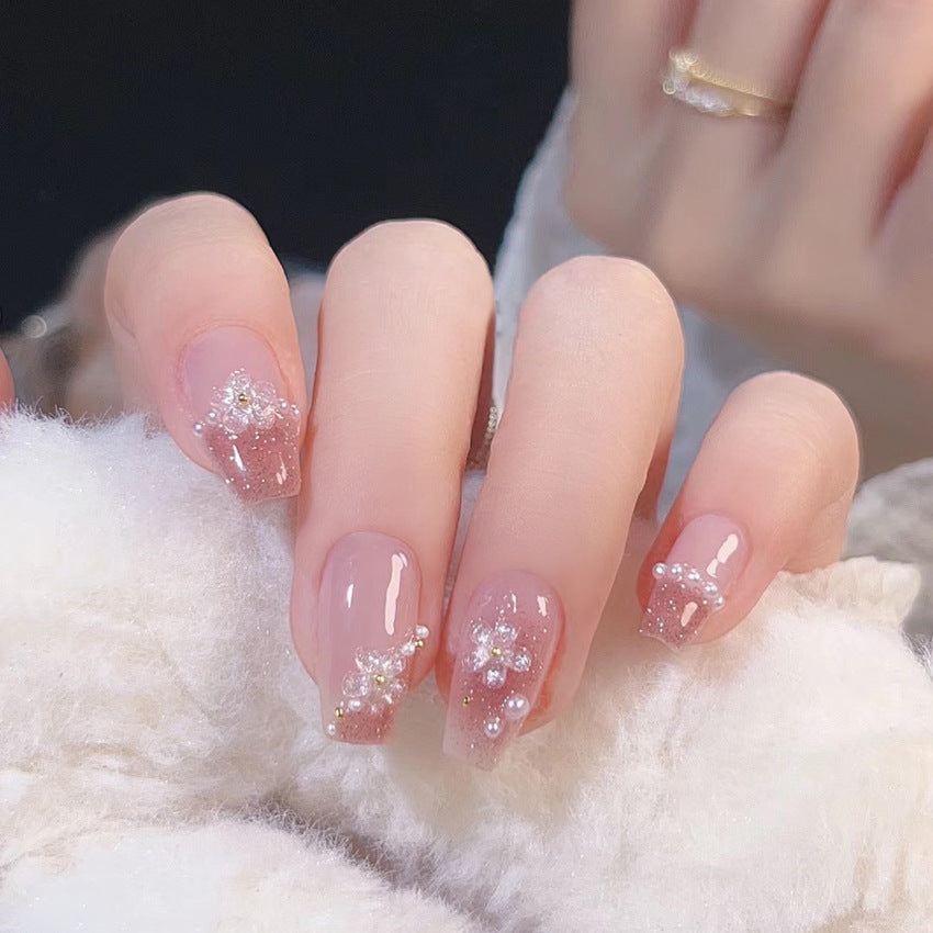 Fashion  nail New Fresh Manicure Wear Nail Ins Advanced Pure Desire Glitter Nail Patch Flowers Pearl Nail Beauty A32