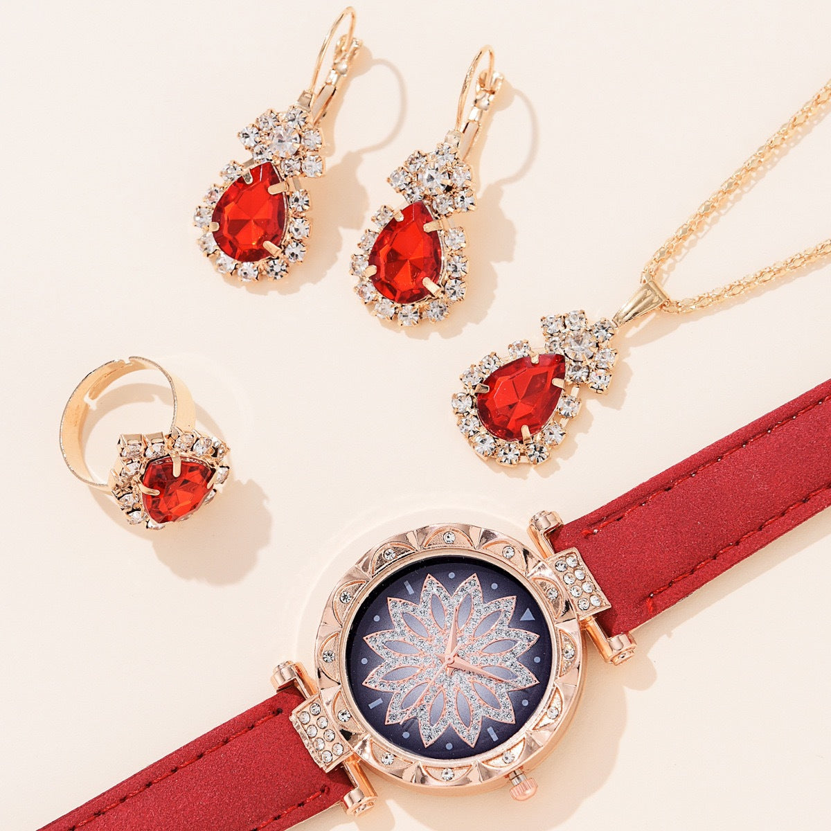 Fashion women's watchHot Sale Women's Elegant Exquisite Creative Gift Suit Diamond-Embedded Watch Ornament 4pcs/Set Wrist Watch without Gift Box