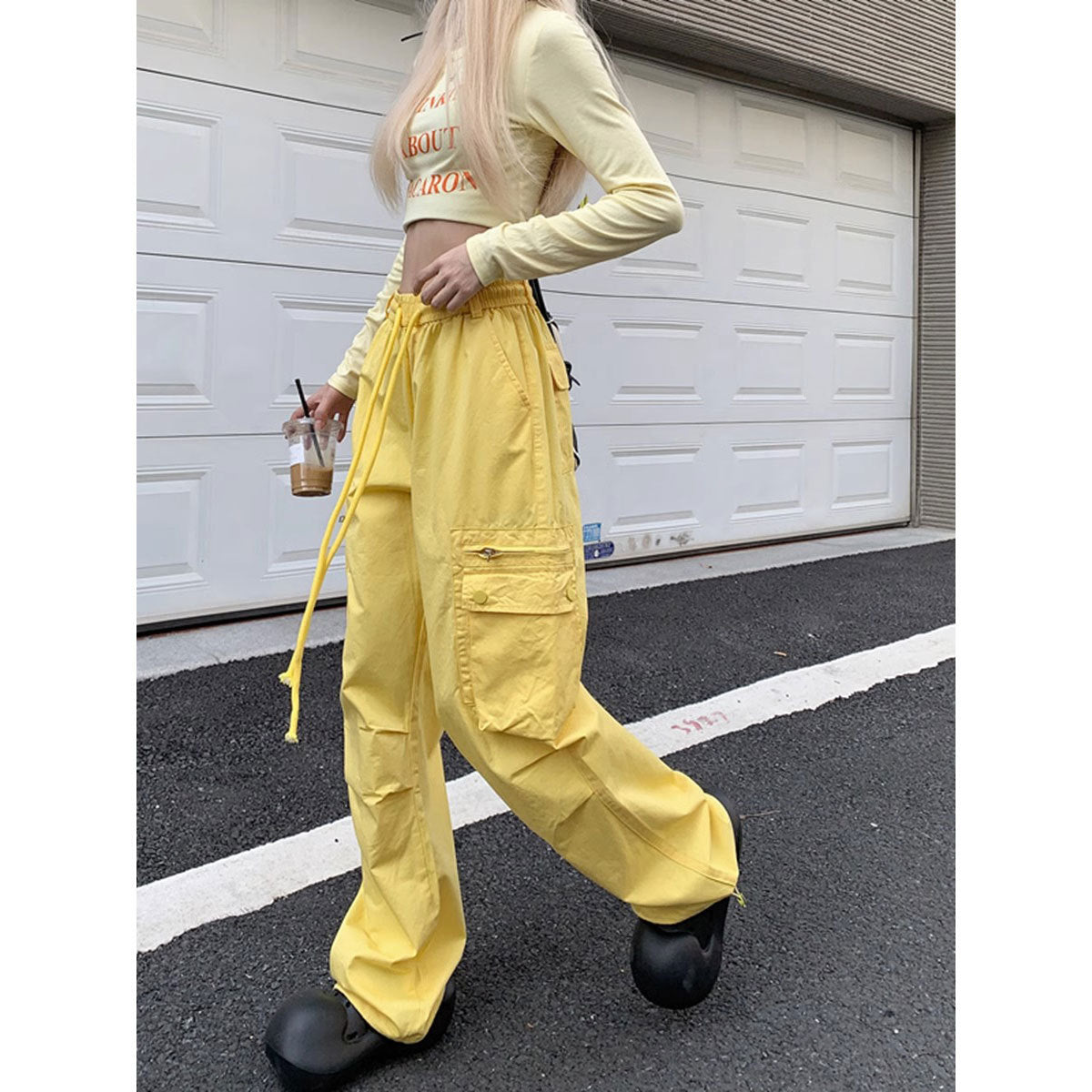 Dopamine pants Free shipping Tattoo American street overalls women's autumn new dopamine color pants loose straight wide-leg sports casual pants
