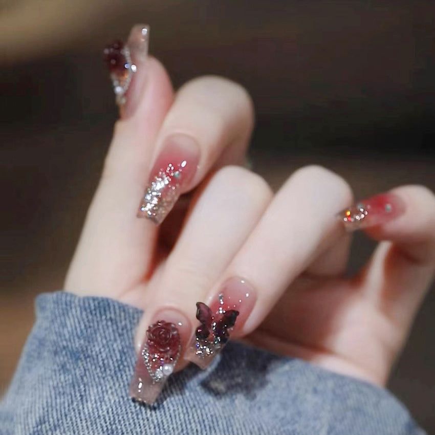 Fashion  nail Wear Armor Nail Stickers Nail Patch Fake Nails Removable Rose Butterfly Armor Nail Sticker A27