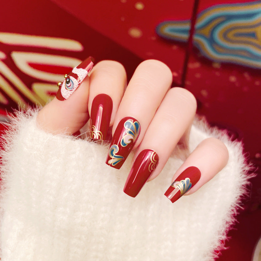 Fashion  nail Fake Nail Patch New Year Manicure New Year Chinese New Year Celebration Joyous Xingshi Wear Nail Finished Patch Wear Nail A54