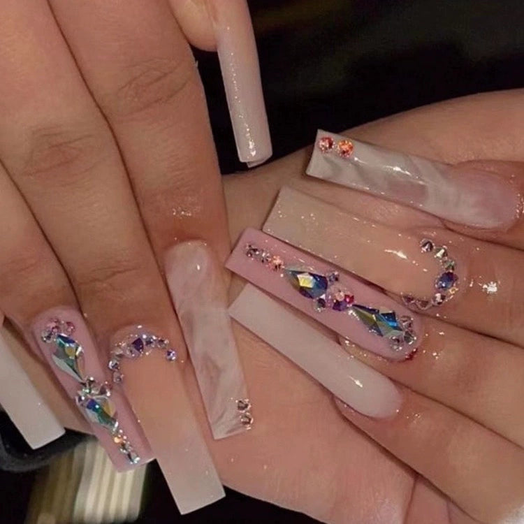 (Hand-made nail) super long hot girl wears nail chips, glitter nail patches, fake nail stickers, and finished products, sexy and exaggerated, European and American style wearables