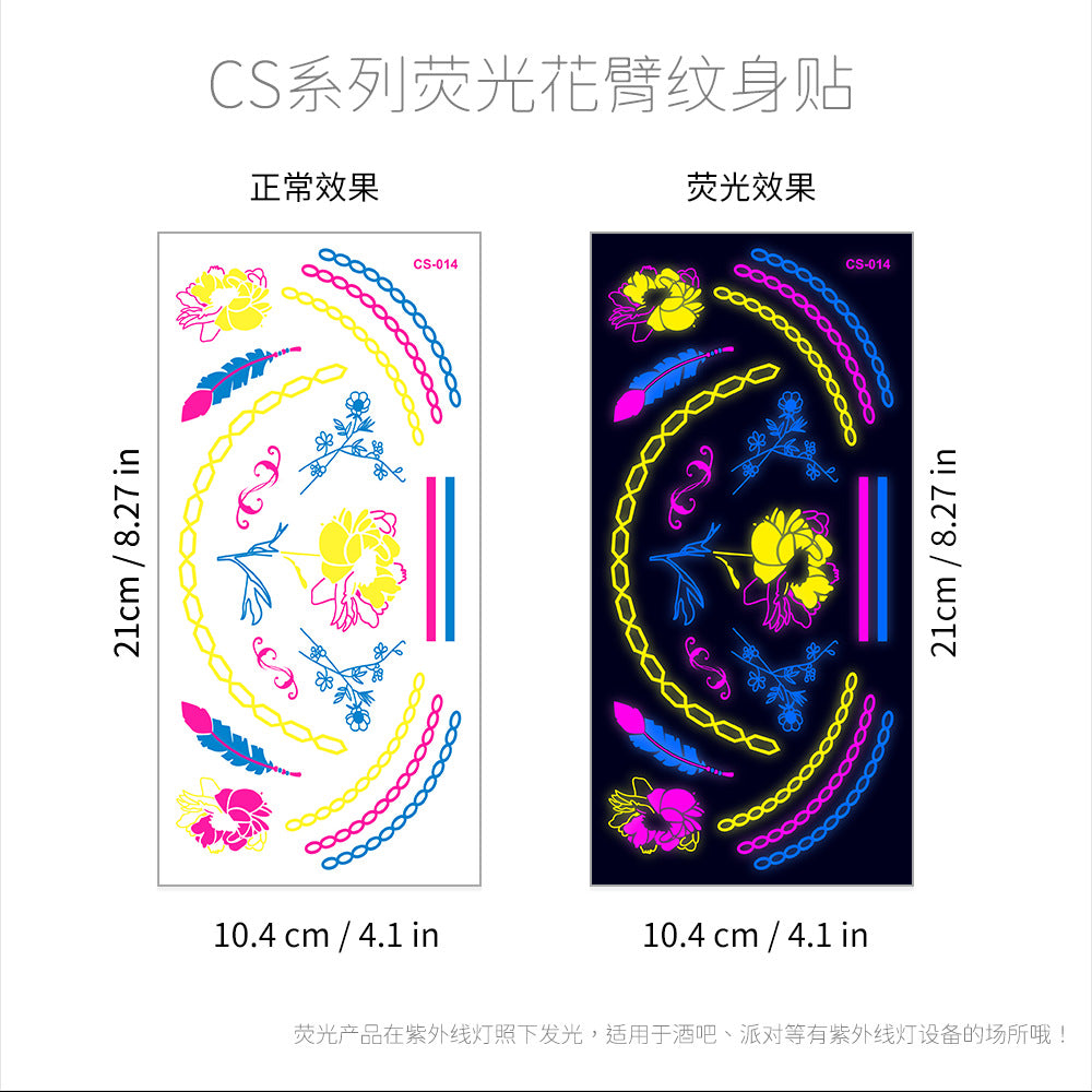Free shipping Tattoo Hot Selling European and American Hot Creative Fluorescent Flower Arm Tattoo Sticker Face Pasters Waterproof Music Festival Arm Tattoo Sticker Paper in Stock
