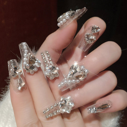 Fashion  nail Handmade Manicure Wear Nail Ins Advanced Pure Desire Wind Rhinestone Nail Patch Wear Nail Diamond Nail Stickers U9