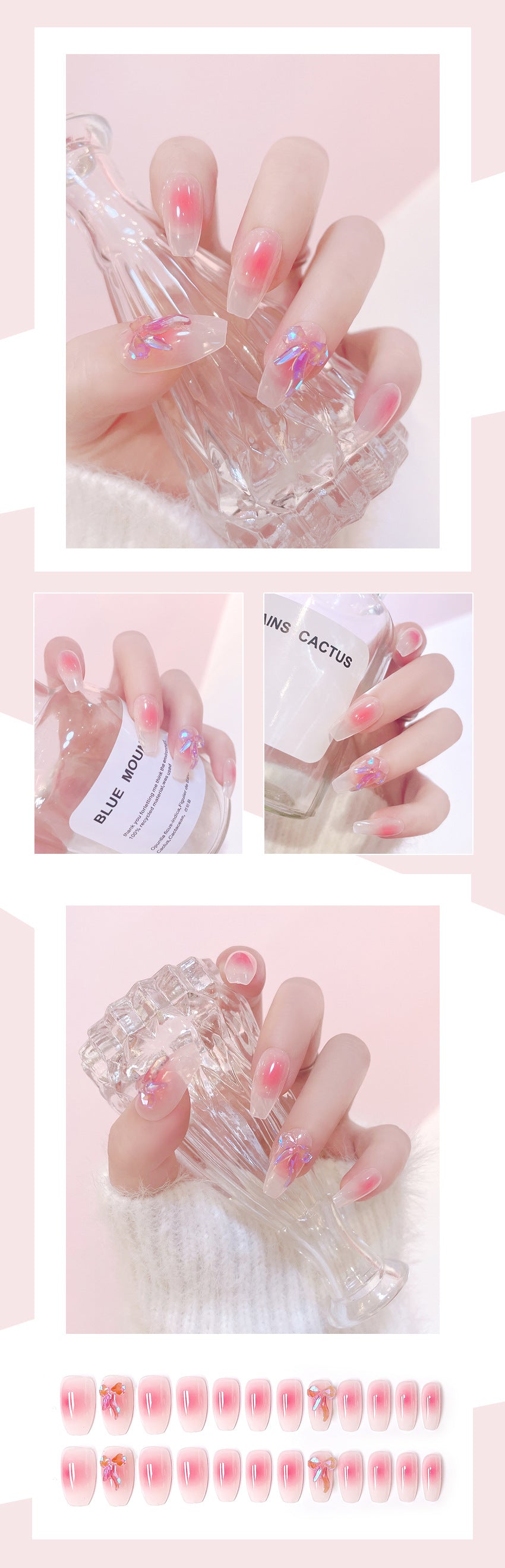 Fashion  nail Internet Celebrity Fake Nail Patch Wear Armor Finished Product Nail Tip Nail Stickers Disassembly Nail Patch Blush Bow Y55