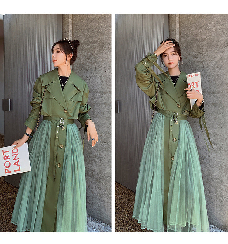 Fashion women's wear A Large Number of in Stock 2024   Purpleflower Holly Leaf Spring and Autumn Trench Coat Women's French Mesh Stitching Casual Temperament Coat