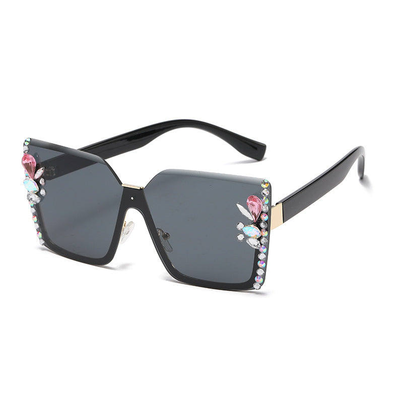 Women's fashion glasses 新款欧美半框闪耀水钻时尚连体太阳镜素颜女式墨镜简约潮流太阳镜