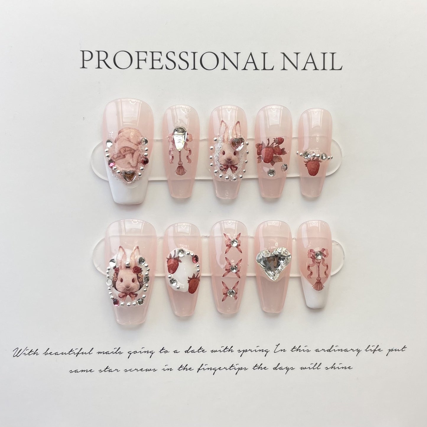 (reusable nail)初秋纯手工高级款钻球碎钻爆闪网红穿戴甲蝴蝶宝盒高品轻奢美甲