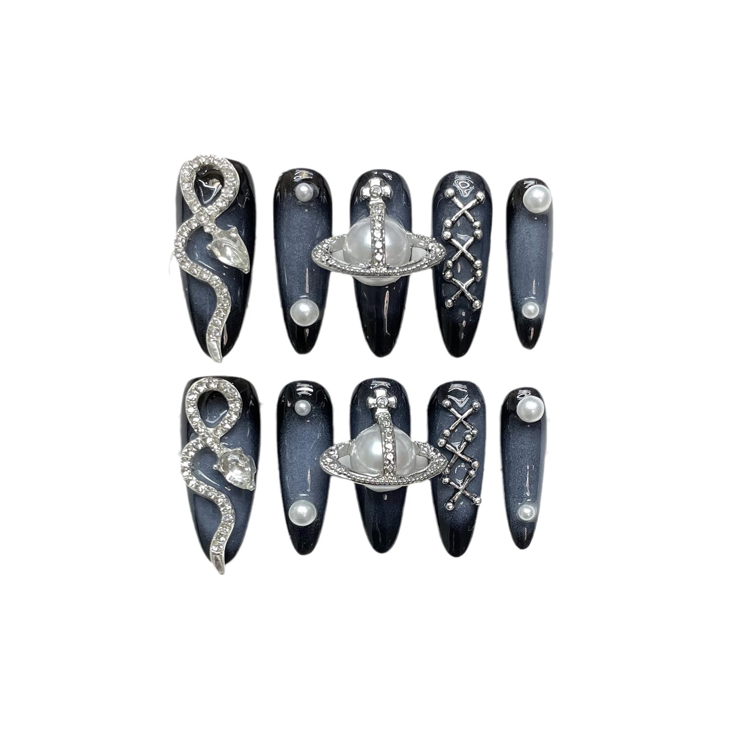 (reusable nail)"Foreign trade" hand wearing a queen mother snake metal spice girl long nail patch Europe and Cyberpunk.