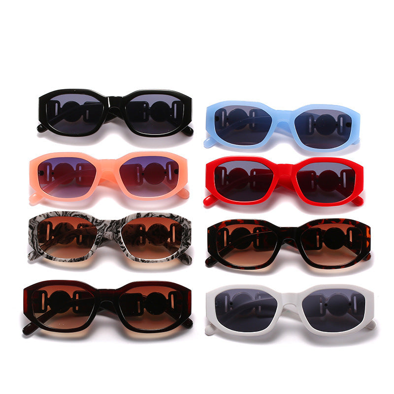 Women's fashion glasses 2024新款小方框太阳镜 欧美潮流人头同款多边形眼镜 个性花纹墨镜